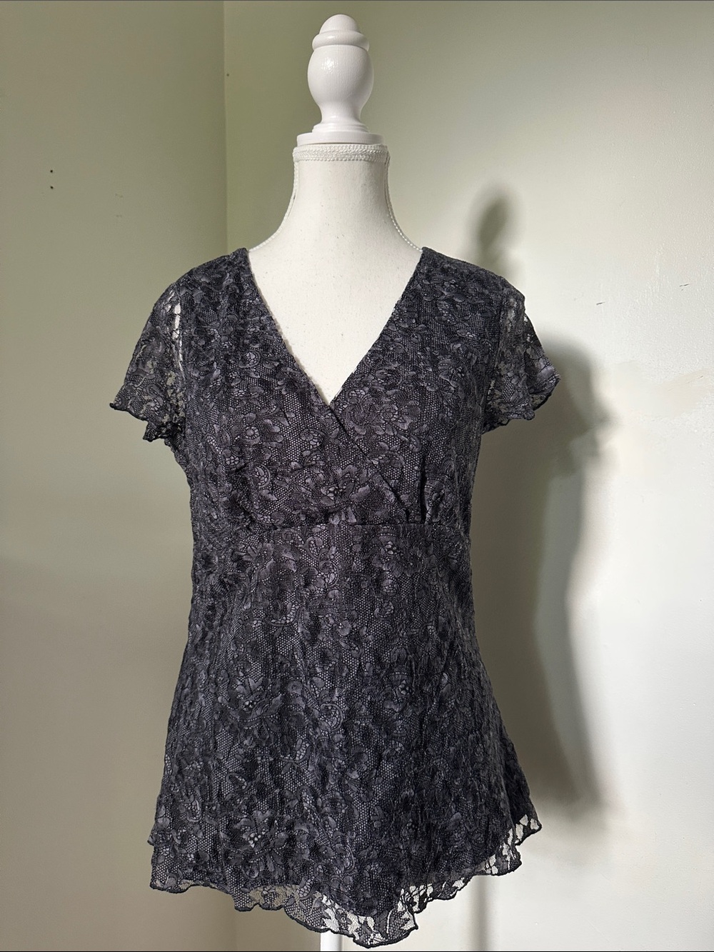 REITMANS Black Lace Lined Faux Wrap Whimsigoth Vamp Y2K Coquette Blouse Medium